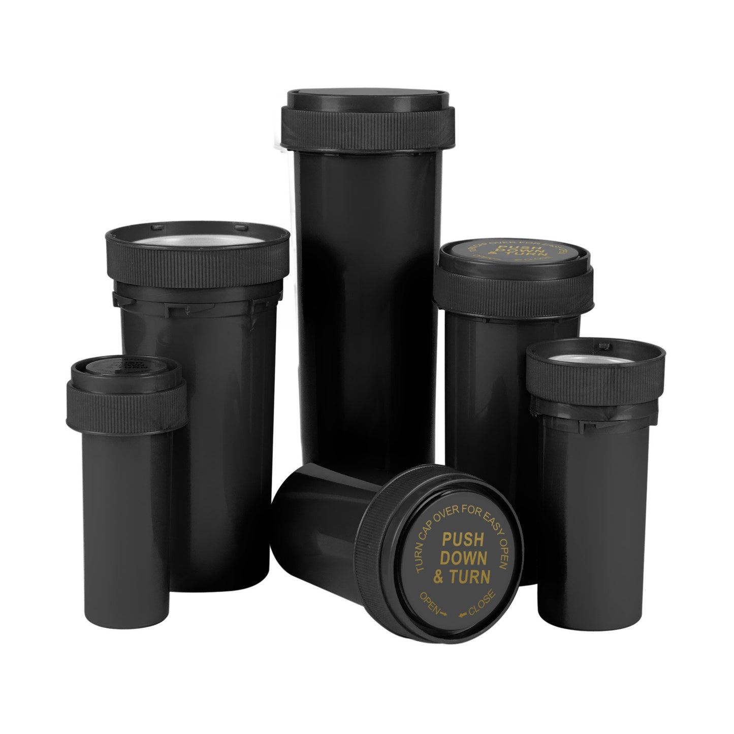 30 Dram Push Down & Turn Cap Opaque Black - 190 COUNT