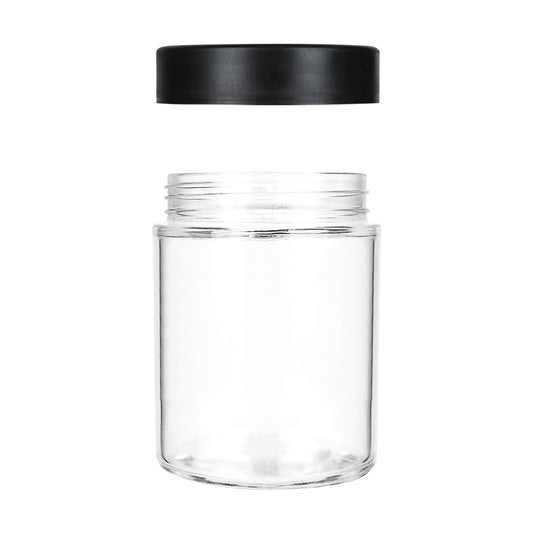18oz Child Resistant Glass jars with Black Cap 28 GRAMS 48 COUNT