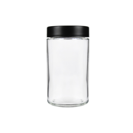 18oz Child Resistant Glass jars with Black Cap 28 GRAMS 48 COUNT